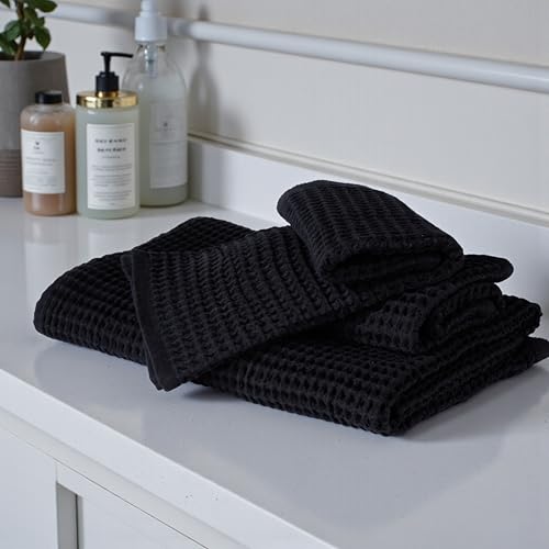 DEMMEX Organic Cotton Waffle Weave Turkish Bath Towel - Ultra Soft Lightweight Quick Dry, Oeko-Tex Certified, 100% Turkish Cotton (Jet Black, Large (60x30)) - color: Jet Black