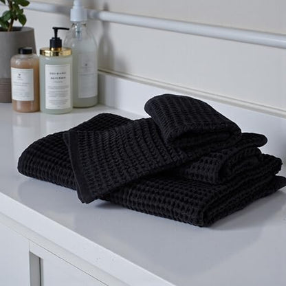 DEMMEX Organic Cotton Waffle Weave Turkish Bath Towel - Ultra Soft Lightweight Quick Dry, Oeko-Tex Certified, 100% Turkish Cotton (Jet Black, Large (60x30)) - color: Jet Black