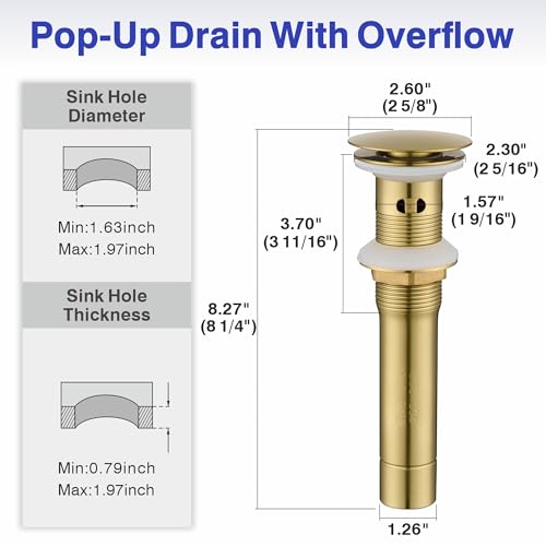 Bathroom Faucet with Sprayer, Brushed Gold Single Hole with Pop-Up Drain | Kablle Single Handle Pull Out 1 or 3 Hole Laundry Bar Basin Faucet with Deck Plate, KBL-7002BG-CL - color: Brushed Gold