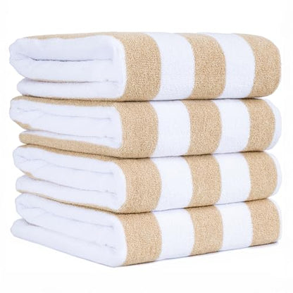 American Soft Linen Cabana Striped Beach Towels, 30x60 inch 4 Piece Oversize Pool Towels, Quick Drying Sand Free Swim Towels, Beige - color: Beige