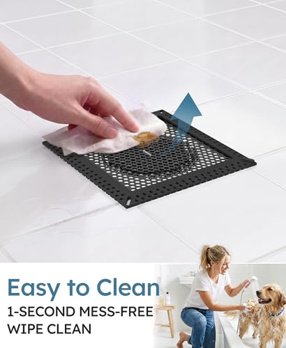 Square Shower Drain Hair Catcher, Anti-Clogging, Black, 6 inch | 304 Stainless Steel and TPE Material/ Not Moving / Easy Clean / Fast Drainage / Fits Bathroom Hair Catcher for Shower - color: Matte Black, size: 6 inch