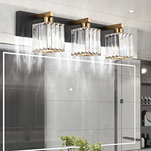 Aipsun Crystal Vanity Light Bathroom Lighting Fixtures 3 Light Modern Vanity Lighting Fixtures (Exclude Bulb) - color: Black Gold, size: 23 inch