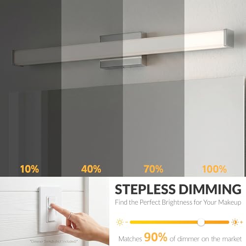 URSOLA 36" Modern LED Bathroom Light Fixtures, Chrome 3CCT Dimmable Bathroom Vanity Light Over Mirror, Bathroom Vanity Bath Bar Lights with Double Layer Acrylic Shade - color: Chrome, size: 36inch