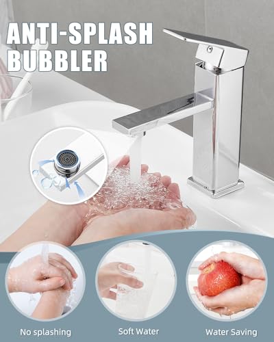 Bathroom Faucet-2 Sets, Bathroom Sink Faucets with Pop-up Drain and Deck Plate, Stainless Steel Faucets for Sink 3 Hole, Single Handle Vanity Faucet for Vessel, Chrome - color: 3.Chrome Polished, style: Short*2
