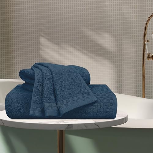 MyOwn Ultra Soft 3 Pack Cotton Towel Set, Contains a Bath Towels 28x55 inch, a Hand Towels 16x24 inch & a Wash Coths 12x12 inch, Ideal Everyday use, Compact & Lightweight - Mineral Blue - color: Mineral Blue, size: 3 Pack Set