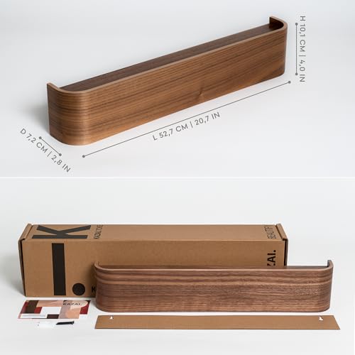 Kazai. Wall-Mounted Coat Rack 'Toke' - Modern Design Coat Rack with Hidden Wall Hooks - Solid Wood Veneer Panel Coat Hanger - Walnut - color: Walnut, size: 5 Hooks