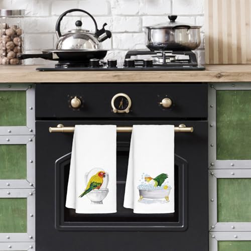 Jvpke Funny Parrot Bath Hand Towels - Set of 2, 16x24 Inches, Parrot Color, Waffle Weave, Super Absorbent, Machine Washable - color: Parrot