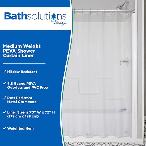 Kenney KN61443 Medium Weight 5 Gauge Waterproof PEVA Shower Curtain Liner with Rust-Resistant Metal Grommets and Weighted Magnetic Hem for Bathroom, 70" W x 72" H, Clear, 1-Pack - color: Clear, size: 70"W x 72"L (Pack of 1)