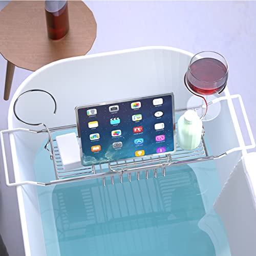 Bathtub Tray Caddy,Expandable Bathtub Shower Caddy,Adjustable Organizer Tray for Bathroom,Luxury Bath Caddy Tub Table, Bathtub Accessories & Bathroom Gadgets 304 Stainless Steel Holder (Silver1)