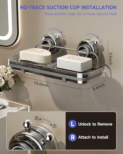 PEISAINOX Soap Dish for Shower Suction Cup Wall Soap Bar Holder Self Draining NO-Drilling Removable Sponge Holder for Bathroom Bathtub Kitchen Sink Waterproof Strong Vacuum Suction Adhesion