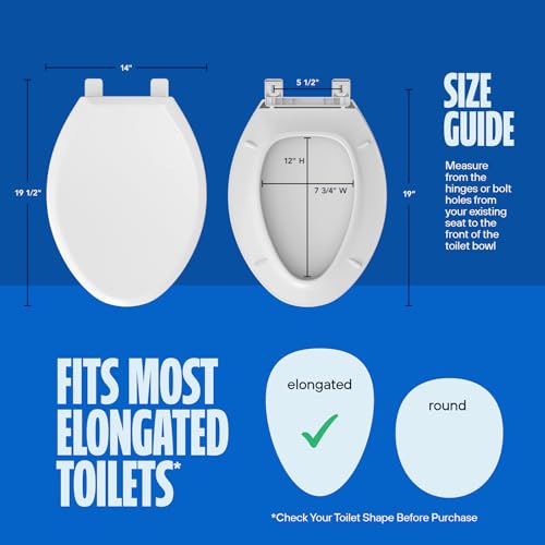 Highcraft W4TSPE Elongated Plastic Toilet Seat Slow Close ? Easy Remove, White - color: White, size: Elongated Plastic