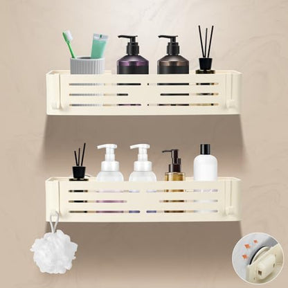 Lekesky Suction Cup Shower Caddy, No Drill Shower Shelf, Aluminum Rust Proof Bathroom Shower Organizer with 12 Hooks, （2-Pack, Cream） - color: Cream