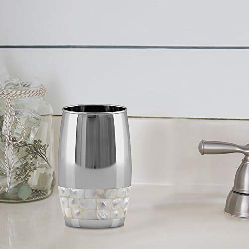 nu Steel Jakarta Collection Bathroom Tumbler, Decorative Holder, Rinse Cup for Water,Tumblers for Mouthwash-Rinsing, Metal with Mother of Pearl Finish.