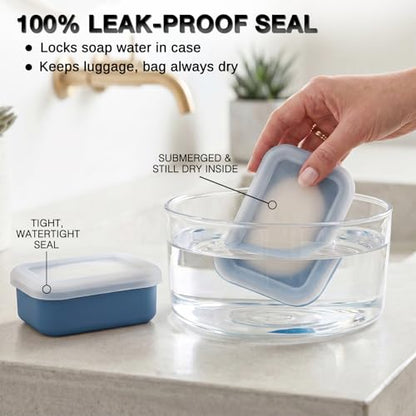 HighHerz Compact Leak Proof Silicone Travel Soap Case with Draining Tray - Portable Bar Soap Container - 2026 Upgrade Travel Essentials for Camping, Gym & Shower (Clear Blue) - color: Clear Blue