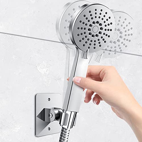 2Pieces Adjustable Angle Shower Head Holder, Bathroom Shower Wand Holder, Universal Shower Bracket, SUS304 Stainless Steel Handheld Shower Head ( Self Adhesive+Screw)