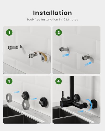 Matte Black Wall Mount Kitchen Faucet Single Handles, 8 Inch Center Wall Commercial Utility Sink Faucet with Pull Out Sprayer 3 Modes - color: Wall Mount-Matte Black, style: Wall Mount
