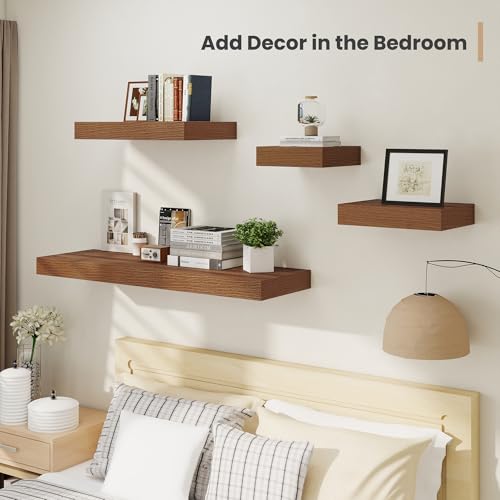 Heimlove 12 Inch Deep Floating Shelves, 16 x 12 inches Wall Shelves Set of 2,2 Inch Thick Invisible Wall Mounted Shelves for Bathroom Bedroom Nursery,Black - color: Walnut, size: 16"W x 12"D x 2"H, Set of 2
