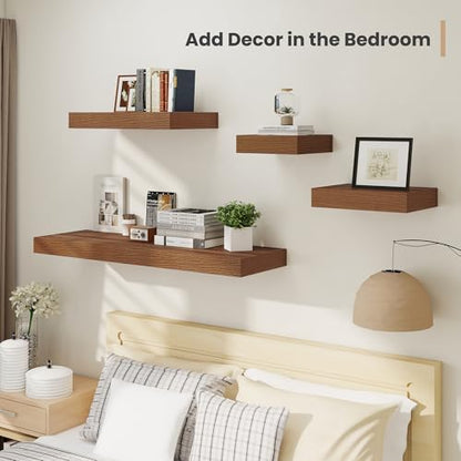 Heimlove 12 Inch Deep Floating Shelves, 16 x 12 inches Wall Shelves Set of 2,2 Inch Thick Invisible Wall Mounted Shelves for Bathroom Bedroom Nursery,Black - color: Walnut, size: 16"W x 12"D x 2"H, Set of 2