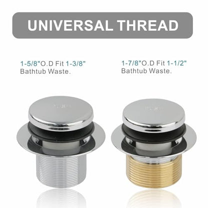 WELSAN Chrome Plated Tip-Toe Bathtub Drain with 2-Hole Overflow Faceplate | Tub Drain Trim Set, Conversion Kit Assembly, Coarse Thread Replacement, Includes an adapter, For 1-3/8" and 1-1/2" Tub Drains - color: Chrome, style: 2 Holes