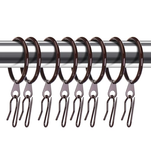 Hotop 30 Pcs Metal Drapery Curtain Rings 0.98/1.26/1.65 inch Interior Diameter and 30 Pcs Hanging Curtain Drapery Pin Hooks for Window Door Shower(Brown,32 mm) - color: Brown, size: 32 mm