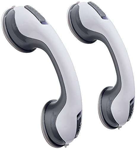 Visen 2Pack Portable Grab Bars for Bathroom, Safety Suction Grab Bars, Gray | Ultra Grip Dual Locking Shower Handles for Elderly, Balance Assit Hand Rail Support for Shower Injury Senior Kids, 12 Inch