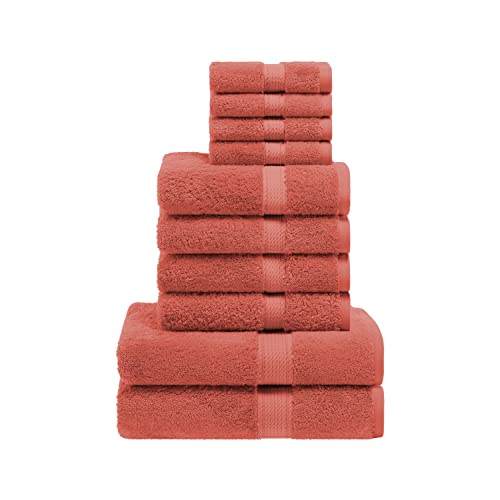 SUPERIOR Egyptian Cotton Ultra Plush & Absorbent, 10 Piece Set, Coral | Quick Dry, Soft Luxury Towel Set, Bath Essentials, Guest Bath, Spa, 2 Bath, 4 Hand, 4 Face Towels, Madeline Towels - color: Coral, size: 10-Piece Towel Set