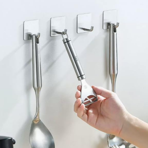 4-Piece Adhesive Towel Hook Set Waterproof Adhesive Bathroom, Kitchen, and Home Towel Rack Stainless Steel Self-Adhesive Hooks - color: Black