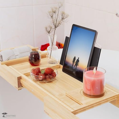 ToiletTree Products Bamboo Bathtub Caddy with Extending Sides and Adjustable Book Holder (Deluxe)