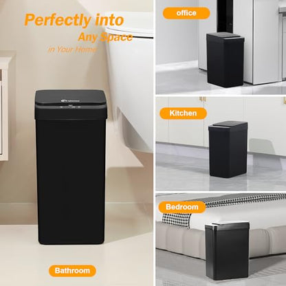 2 Pack Touchless Bathroom Trash Can for Kitchen Hanging Trash Can 2.6 Gallon Automatic Motion Sensor Rubbish Can Narrow Small Garbage Bin for Kitchen, Toilet, Bedroom, RV(Black,Battery) - color: Black Battery