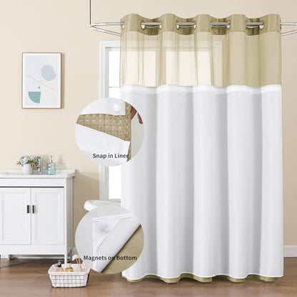 Colorful Star No Hook Shower Curtain with Snap in Fabric Liner, Waffle Weave Heavy Duty Thick Shower Curtains with Mesh Top Window, Hotel Style Waterproof Bathroom Curtain Set, 72 x 81 Inch, Beige - color: Beige, size: 72"W x 81"L (Pack of 1)