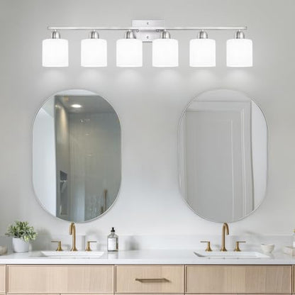 Large Bathroom Vanity Light Fixture, 6 Light Anti-Rust Finish with Milky White Frosted Glass Shades, 38 Inch Bath Light Above Mirror Light Fixture - color: Nickel & Milky White Glass, size: 6-Light