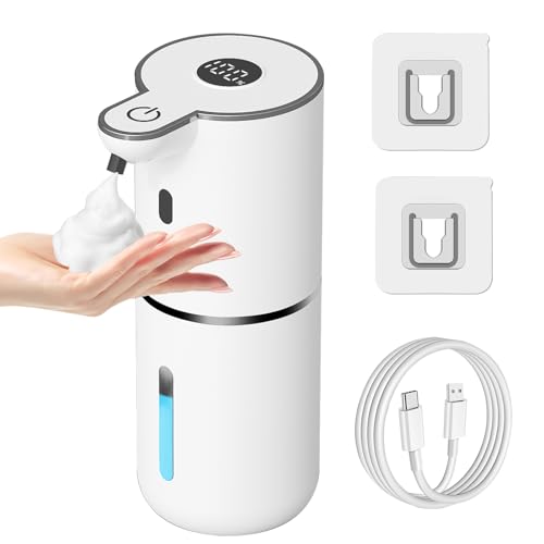 OHIFAST Automatic Foaming Soap Dispenser Touchless, USB Rechargeable Smart Hand Soap Dispenser, 6-Level Adjustable, 12.8oz/380mL Wall Mounted for Bathroom Kitchen Dish Soap-White - color: White, style: Foam