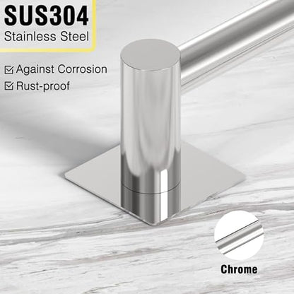 Towel Bar, Self-Adhesive Towel Racks for Bathroom, Chrome | Adjustable 13 to 23.6 Inch Stick on Towel Rod, 304 Stainless Steel Towel Holder, Rustproof, Square Base, No Drill, Modern - color: Chrome, size: Self-Adhesive