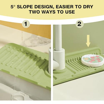 Faucet Mat for Kitchen Sink – Adjustable Silicone Sink Splash Guard with Fast Drying Properties , Perfect for Bathroom, Laundry & Bar, Durable Kitchen Sink Accessories Green