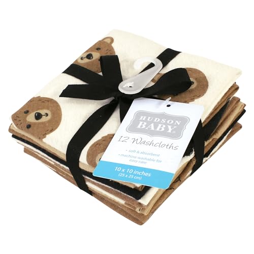 Hudson Baby Unisex Baby Flannel Cotton Poly Washcloths, Brown Bear 12 Pack, One Size - color: Brown Bear 12 Pack