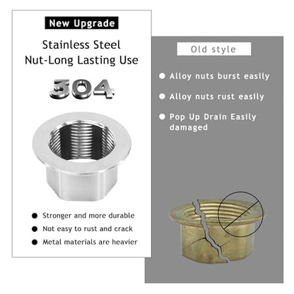 Bathroom Sink Drain,Drain Stopper Bathroom Sink with Overflow,Small Cap Pop Up Drain Assembly with Detachable Strainer Basket,Built-in Anti-Clogging, Stainless Steel Nut Brushed Nickel - color: Brushed Nickel-small Cap, style: With Overflow
