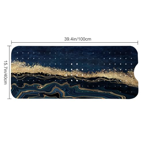 LNOND Marble Bath Tub Mat Non Slip, Extra Long 40 X 16 Inch Anti Slip Mat for Bathtub, Blue Luxury Marble Shower Mat with Drain Holes and Suction Cups, Machine Washable - color: Green Gold Marble