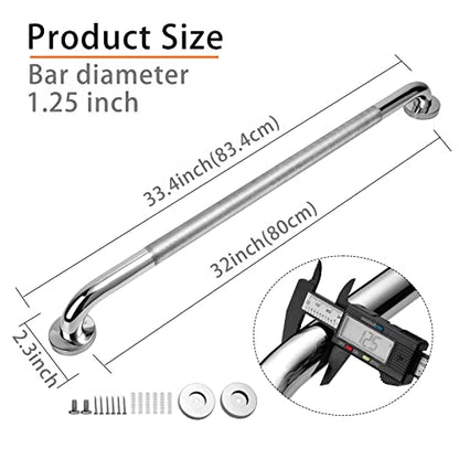 Rockgoya Shower Grab Bar, 2 Pack 32 Inch Bathroom Grab Bar, 304 Stainless Steel 1.25" Diameter Anti-Slip Handicap Grab Bar Support Shower Rail Senior Handrail Shower Safety Bar Handle - size: 32 Inch