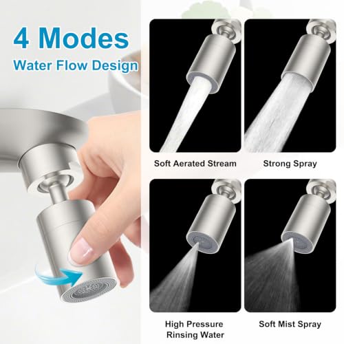 Hibbent 4-Mode Faucet Aerator, Faucet Sprayer Attachment, Brushed Nickel | NSF/ANSI/CAN 372 Certified, 360° Swivel Kitchen & Bathroom Sink Aerator, Faucet Replacement Part, 55/64 Inch Female Thread - color: Brushed Nickel, style: Four Modes