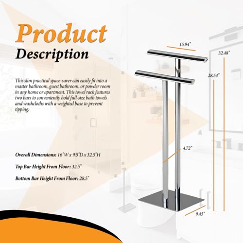 KB Designs - Metal Modern 2 Bar Free Standing Towel Quilt Rack Stand, Chrome