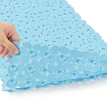 SONGZIMING Bathtub Mat Non Slip Pebble Bath Shower Mat with Drain Holes, Suction Cups Mat for Tub 16" W x 35" L, Blue - color: Blue