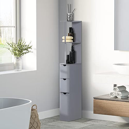 HOMCOM 54" Tall Bathroom Storage Cabinet, Freestanding, 2-Tier Shelf, Grey | Linen Tower, Drawers, Narrow Side Floor Organizer - color: Grey