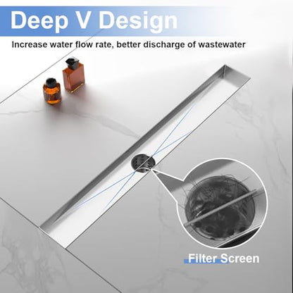 18 Inch Linear Shower Drain-Brushed Nickel, with Tile Insert Grate | AISI 304 Stainless Steel Shower Drain, Rectangle Shower Floor Drain with Leveling Feet, Fits Bathroom & Balcony etc - color: Brushed Nickel, size: 18 Inch