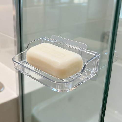 Soap Bar Holder for Shower Wall Mounted, Soap Dish Container Saver Strong Adhesive No Drilling for Bathroom Kitchen Sink, Clear