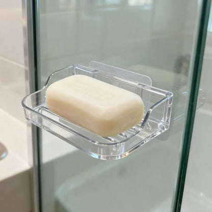 Soap Bar Holder for Shower Wall Mounted, Soap Dish Container Saver Strong Adhesive No Drilling for Bathroom Kitchen Sink, Clear