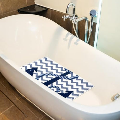 Bathtub Mat Non Slip 26.8x15.1 Inch, Anchor Zigzag Shower Mat with Suction Cups and Drain Holes, Machine Washable Shower Mats for Inside Shower - color: Multi 5
