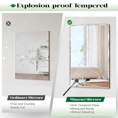 Frameless Bathroom Beveled Wall Mirror, 48"x32" Large Wall Mirror | Beveled Mirror for Over Sink, Vanity, Entryway, Living Room, Dinging Room, Bedroom, Hangs Horizontally or Vertically - size: 48"L x 32"W