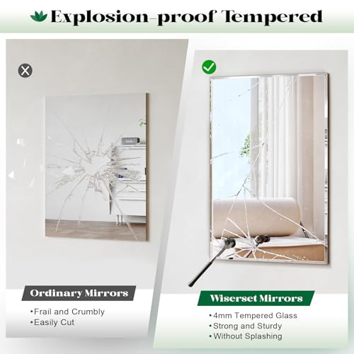 Frameless Bathroom Beveled Wall Mirror, 48"x36" Large Wall Mirror | Vanity Wall Mirrors for Over Sink, Bedroom, Dining Room, Living Room, Entryway, Fireplace, Hangs Horizontally or Vertically - size: 48"L x 36"W