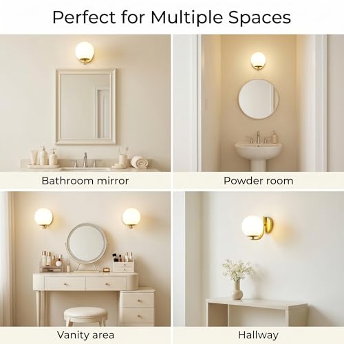 Gold Wall Sconces, Mid Century Modern with Milky Glass Globe Shade | Art Deco Wall Mounted Light Fixture, Vanity Wall Light, For Bedroom, Living Room, Hallway, Stairway - color: Gold, size: 1 Pes