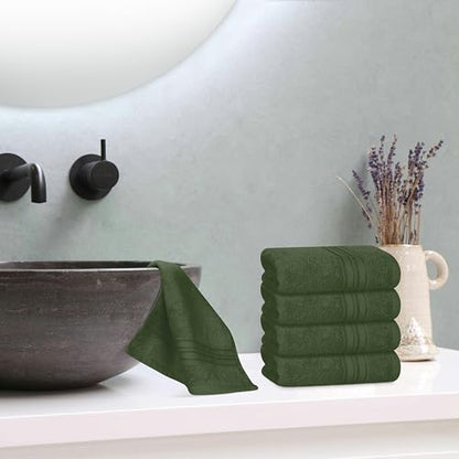 BOUTIQUO Ultra Soft Cotton Washcloths, Contains 12 Piece Face Cloths 12x12 inch, Ideal for Everyday use Face Towels, Compact & Lightweight Multi Purpose Washcloths - Olive Green - color: Olive Green, size: Washcloths - Set of 12